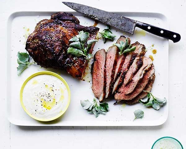 Barbecued butterflied lamb leg with saltbush rub