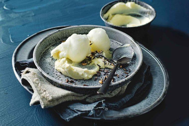 NATIVE EATING: SORBET WITH WHITE CHOCOLATE AND LEMON MYRTLE GANACHE